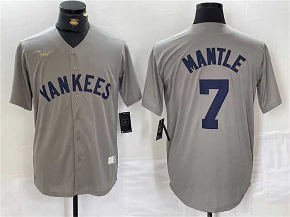 Men%27s New York Yankees #7 Mickey Mantle Gray Cool Base Stitched Baseball Jersey->new york yankees->MLB Jersey